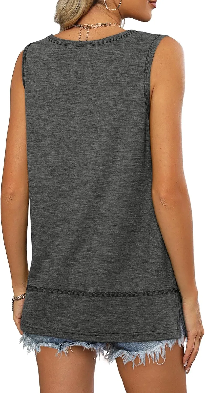 OFEEFAN Women's Side Slit Tank Tops Flowy Sleeveless Shirts Loose Fit Scoop Neck Tops Basic Casual S-4XL