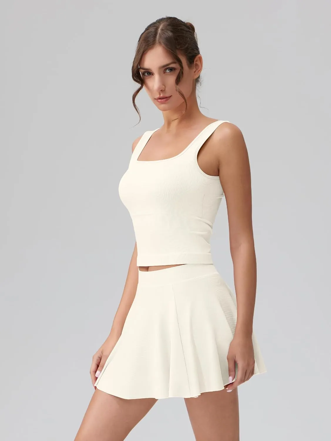 OQQ Women's 2 Piece Mini Skirt Sets Casual Summer Knit Cropped Tank Top with Sport Bra High Waisted Mini Skirts Outfit