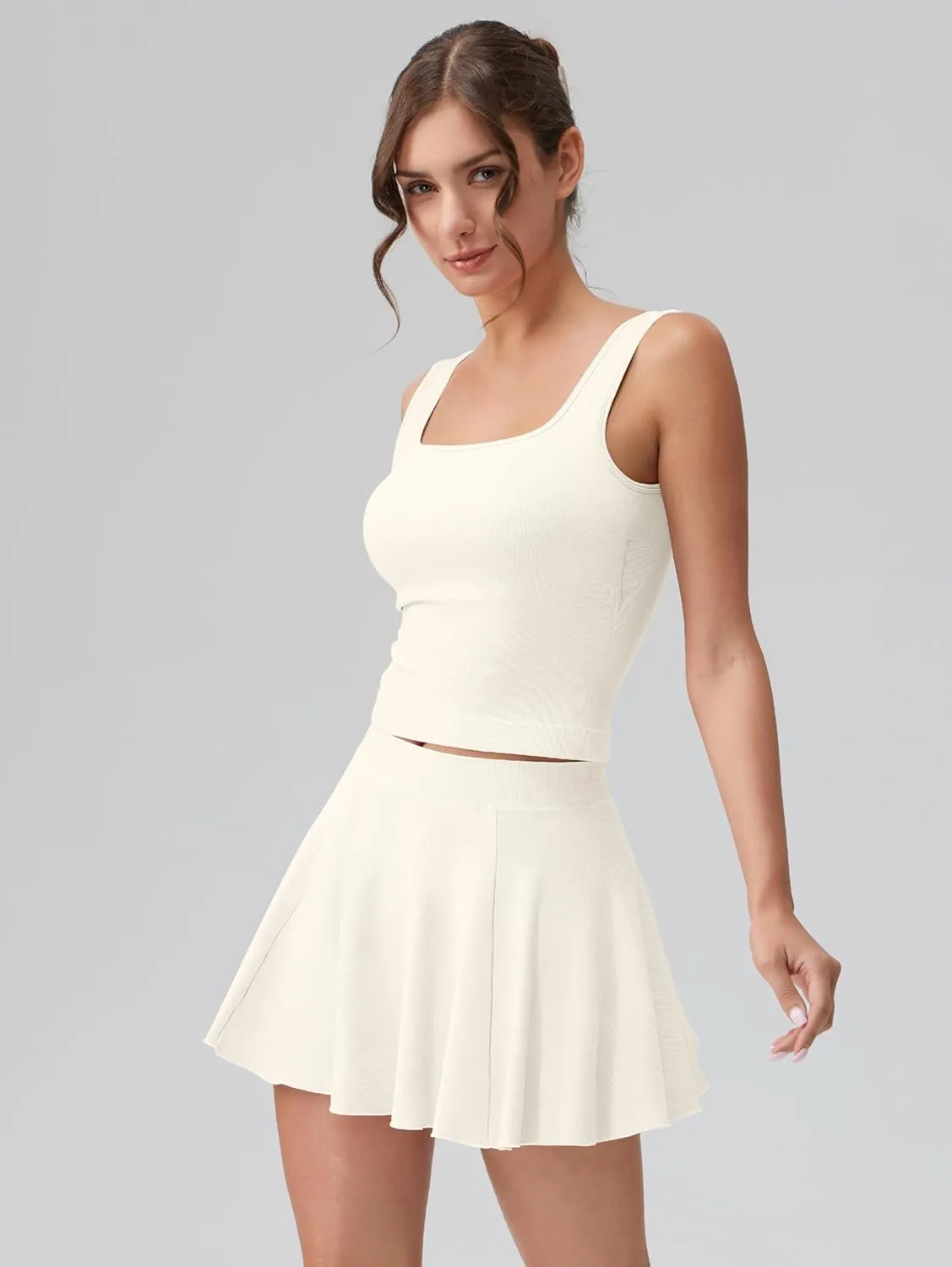 OQQ Women's 2 Piece Mini Skirt Sets Casual Summer Knit Cropped Tank Top with Sport Bra High Waisted Mini Skirts Outfit