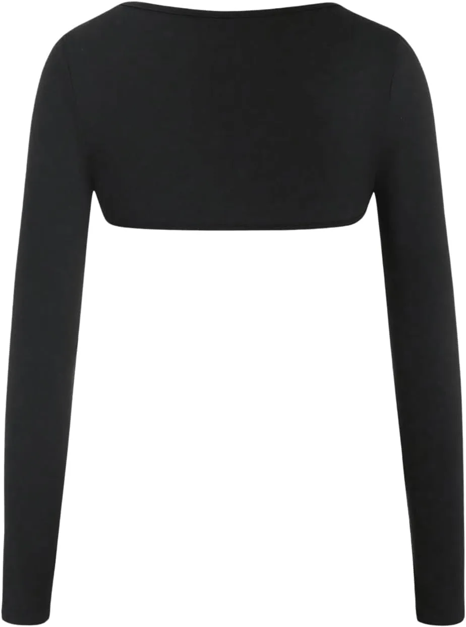 OYOANGLE Women's Long Sleeve Crop Tops Open Front Slim Fit Bolero Shrug Slim Fit Solid Basic Cardigan Tops