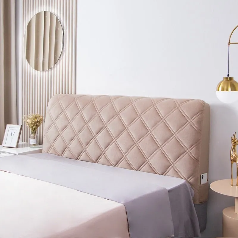 Plush Velvet Bed Headboard Cover Elastic Solid Color Anti-Dust Protector