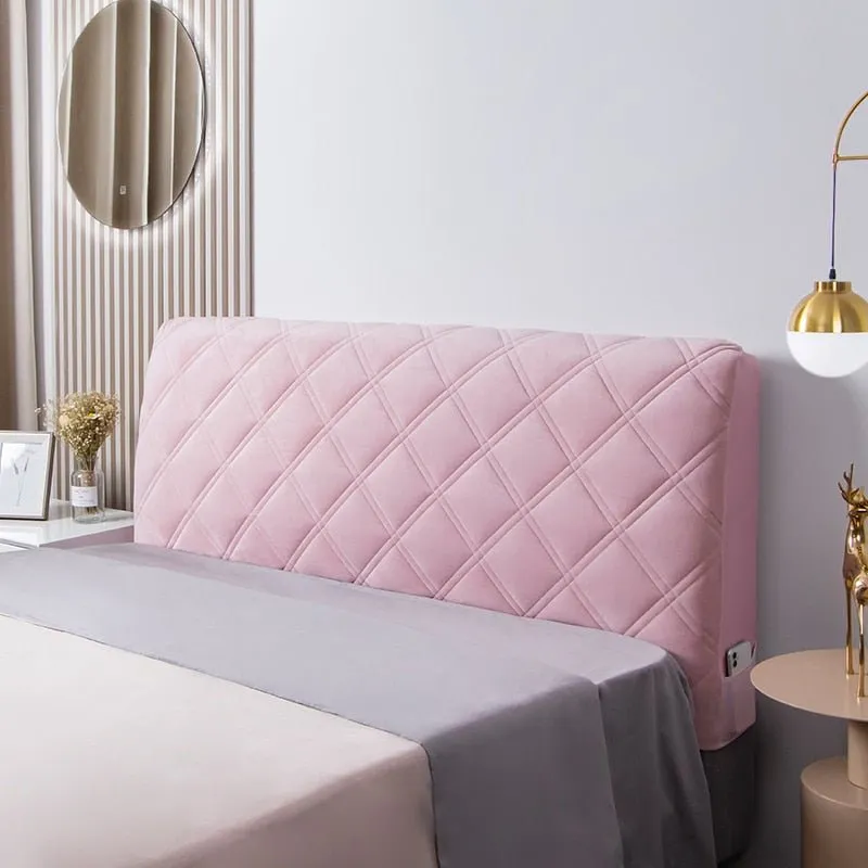 Plush Velvet Bed Headboard Cover Elastic Solid Color Anti-Dust Protector