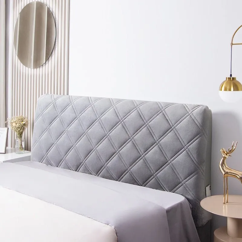 Plush Velvet Bed Headboard Cover Elastic Solid Color Anti-Dust Protector
