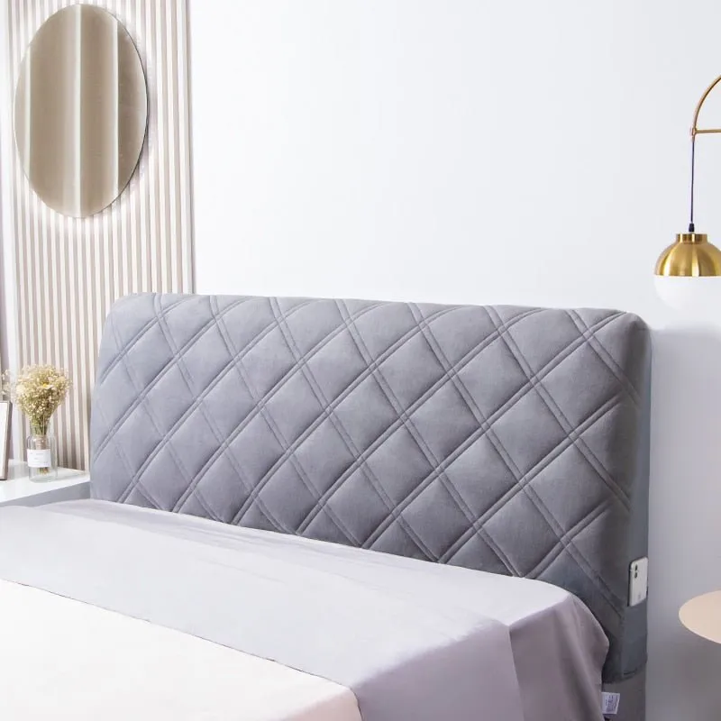 Plush Velvet Bed Headboard Cover Elastic Solid Color Anti-Dust Protector