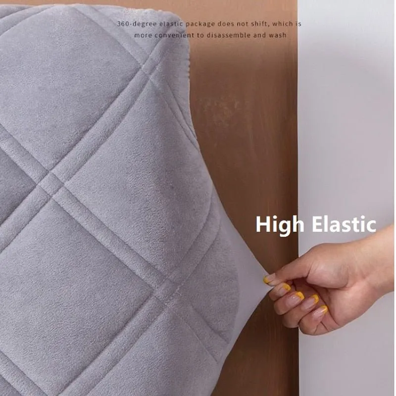 Plush Velvet Bed Headboard Cover Elastic Solid Color Anti-Dust Protector
