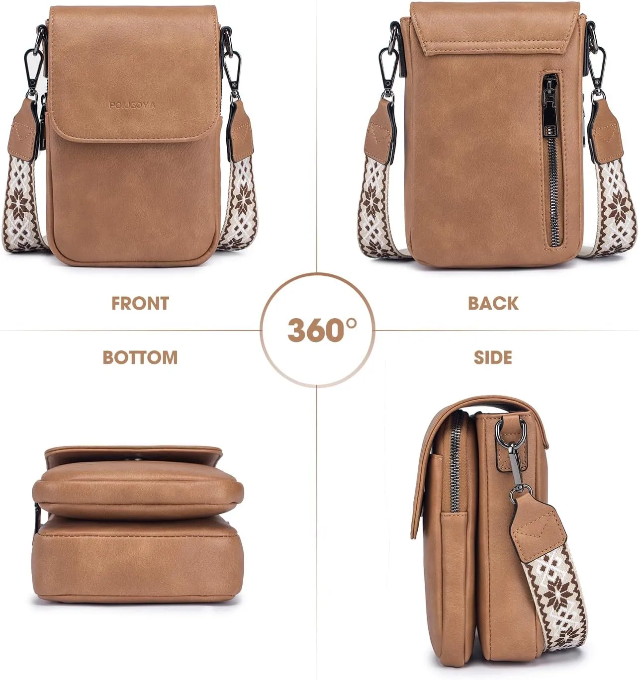 POIUGOYA Small Crossbody Bags for Women Trendy,Leather Triple Compartment Cell Phone Crossbody Wallet Purses with Card Slots
