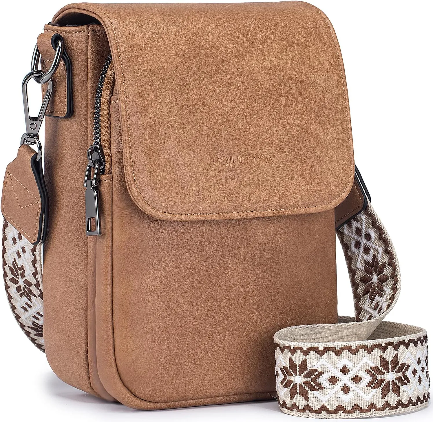 POIUGOYA Small Crossbody Bags for Women Trendy,Leather Triple Compartment Cell Phone Crossbody Wallet Purses with Card Slots