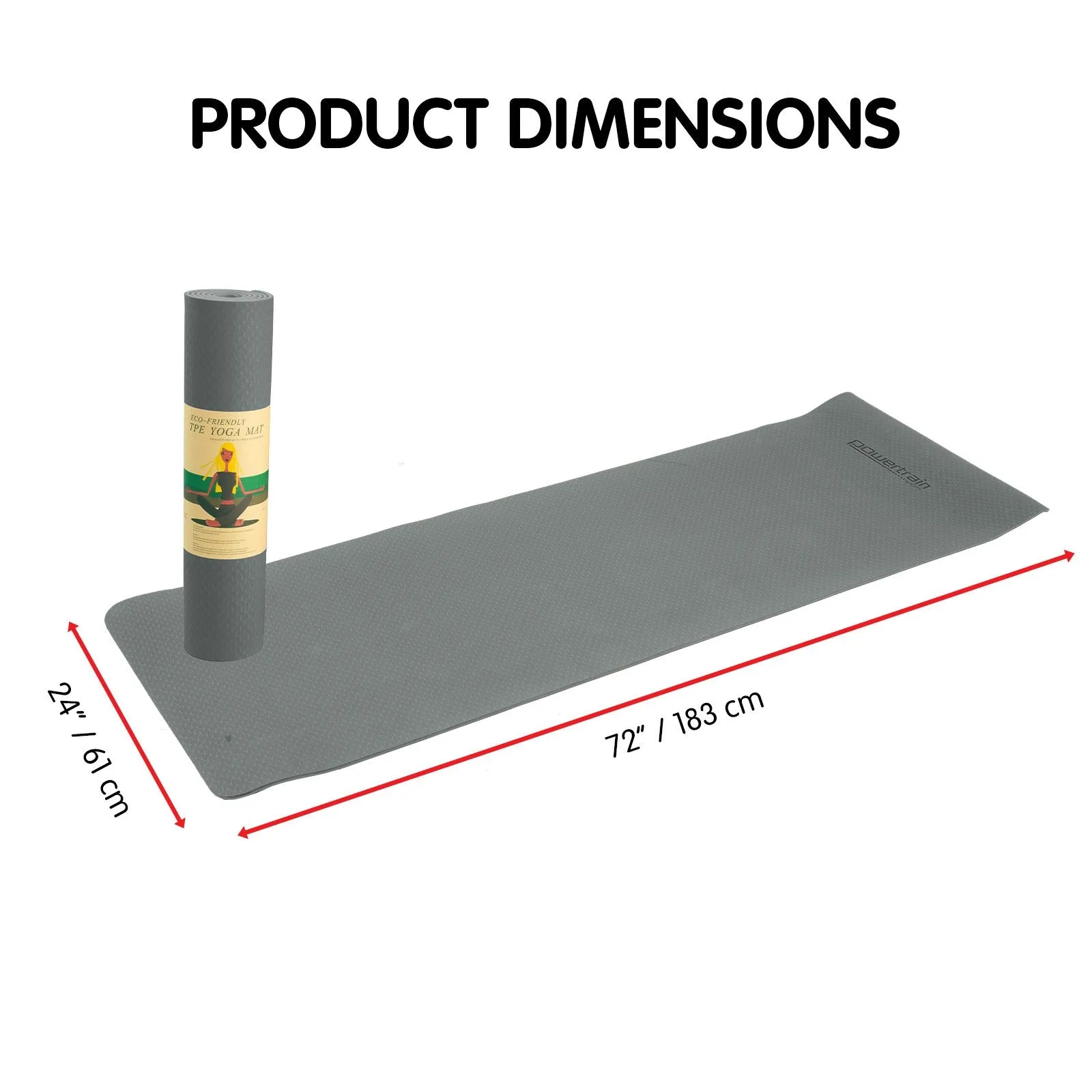 Powertrain TPE Yoga Pilates Exercise Mat 6mm - Light Grey