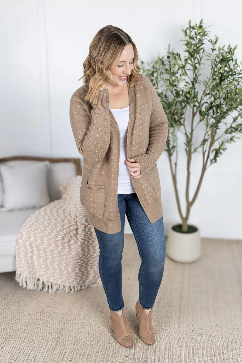 PREBOOK Dalilah Dot Cardigan - Tan