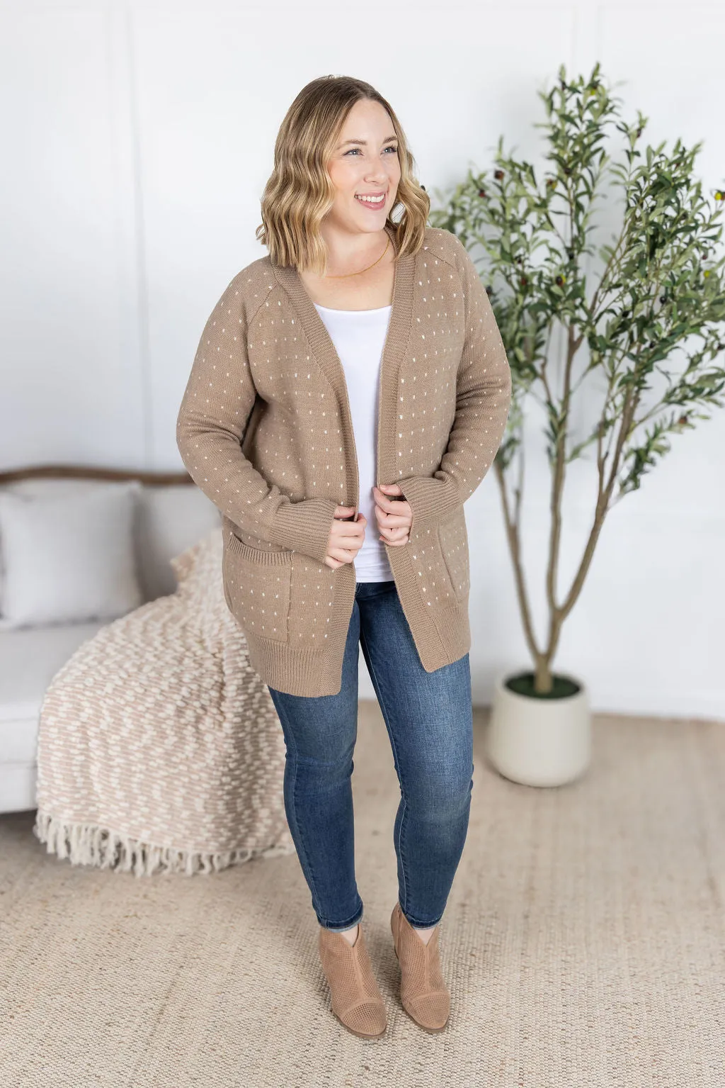 PREBOOK Dalilah Dot Cardigan - Tan