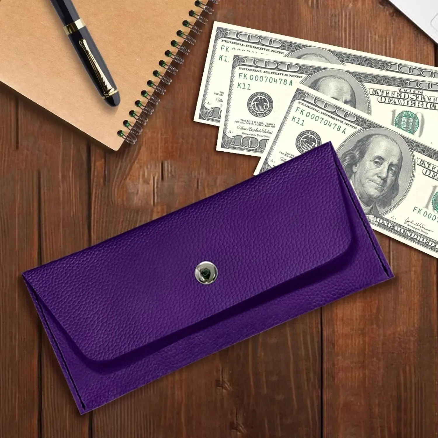 Purple Long Clutch Purses for Women Casual Lightweight Leather Clutch Bags Ladies Portable Cash Purses Pouch for Travel Business Shop Outdoor Use