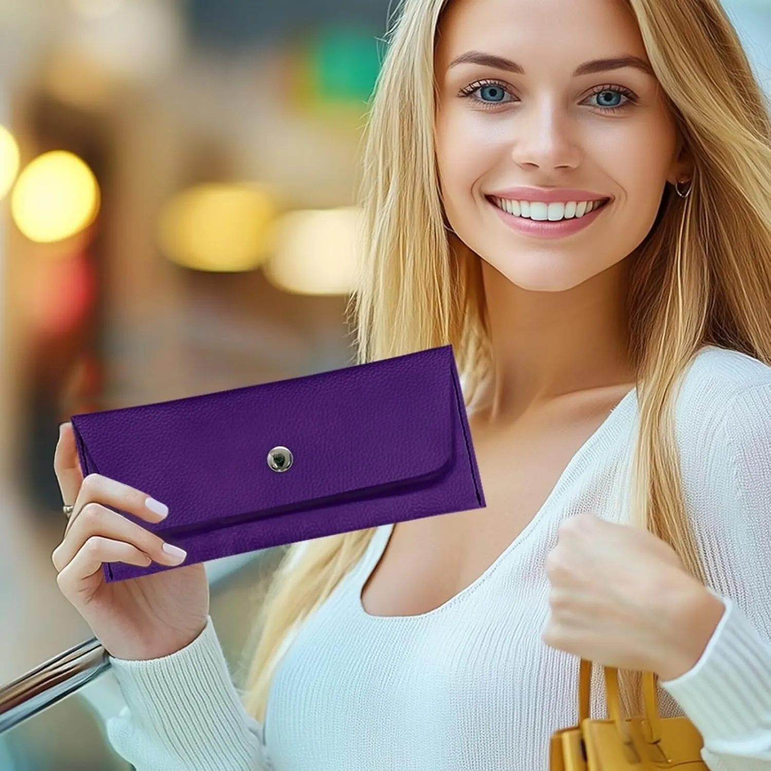 Purple Long Clutch Purses for Women Casual Lightweight Leather Clutch Bags Ladies Portable Cash Purses Pouch for Travel Business Shop Outdoor Use