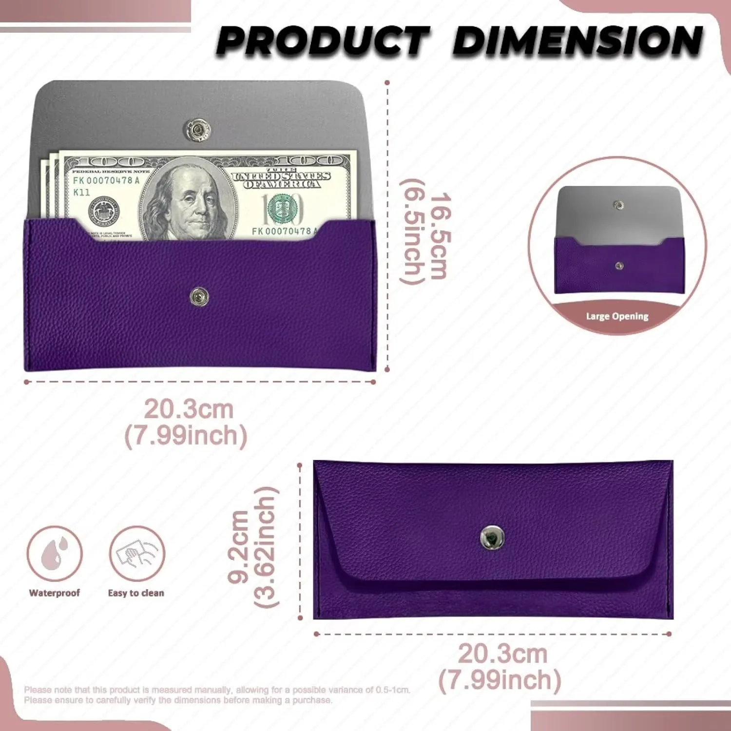 Purple Long Clutch Purses for Women Casual Lightweight Leather Clutch Bags Ladies Portable Cash Purses Pouch for Travel Business Shop Outdoor Use