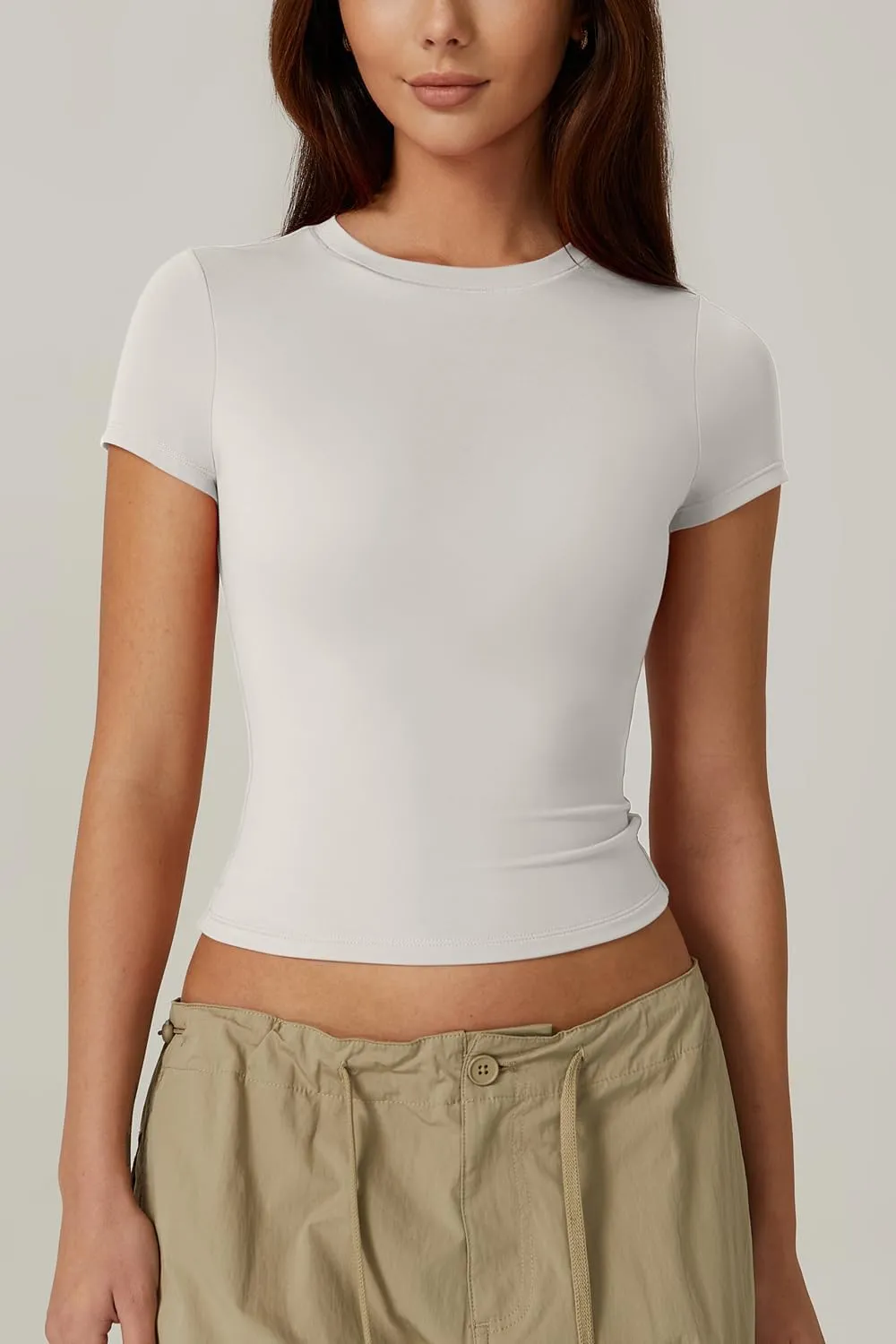 QINSEN Women's Crew Neck Short Sleeve Double-Layer Tops Basic Slim Fit Going Out T Shirt
