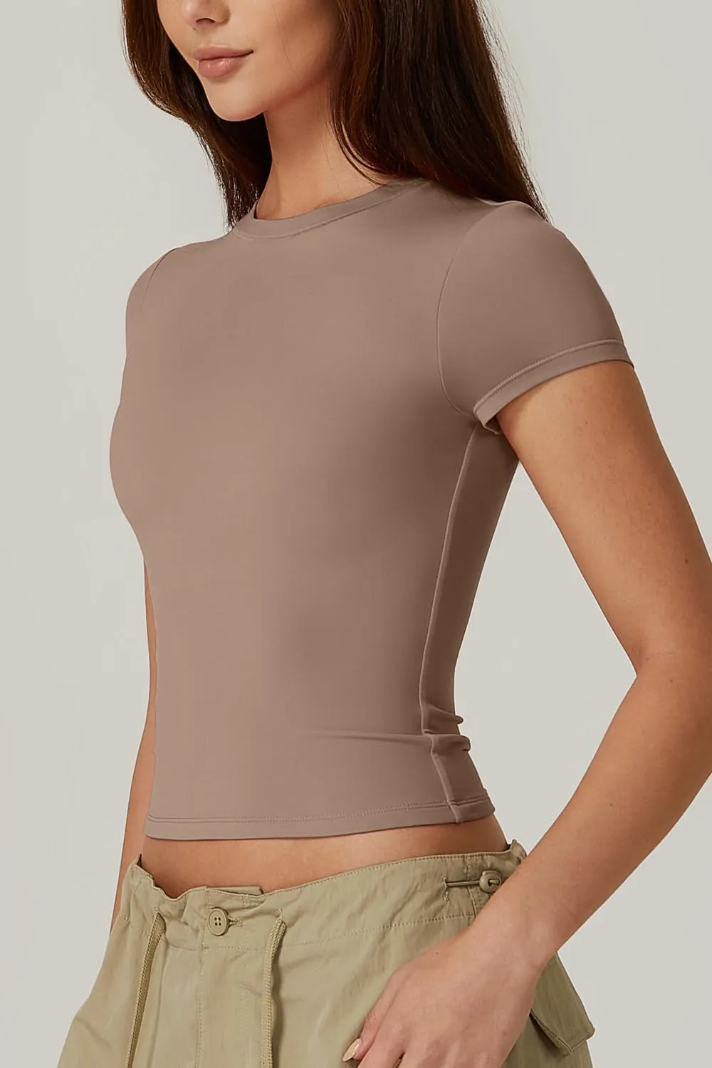 QINSEN Women's Crew Neck Short Sleeve Double-Layer Tops Basic Slim Fit Going Out T Shirt
