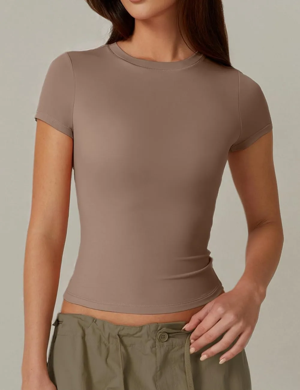 QINSEN Women's Crew Neck Short Sleeve Double-Layer Tops Basic Slim Fit Going Out T Shirt