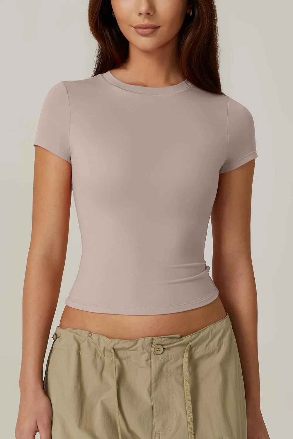 QINSEN Women's Crew Neck Short Sleeve Double-Layer Tops Basic Slim Fit Going Out T Shirt