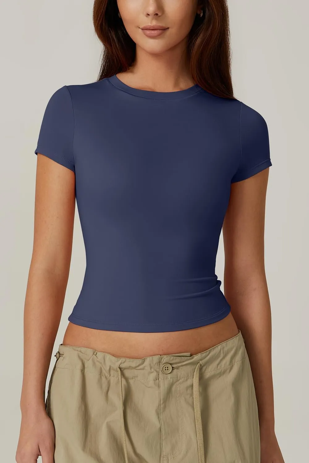 QINSEN Women's Crew Neck Short Sleeve Double-Layer Tops Basic Slim Fit Going Out T Shirt