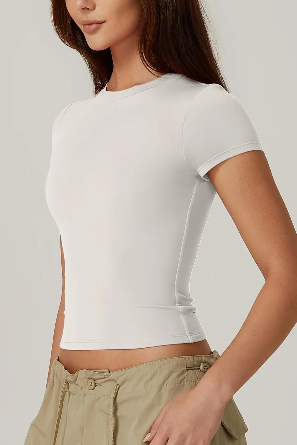 QINSEN Women's Crew Neck Short Sleeve Double-Layer Tops Basic Slim Fit Going Out T Shirt