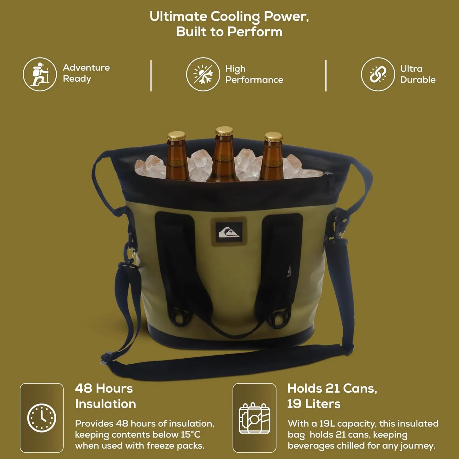 Quiksilver Tote Insulated Cooler Bag, Large Soft Cooler with IPX7 Waterproof Zipper, Leakproof Tote  Cooler Bags Insulated for Travel, Grocery, Beach, Picnic, Outdoor Use