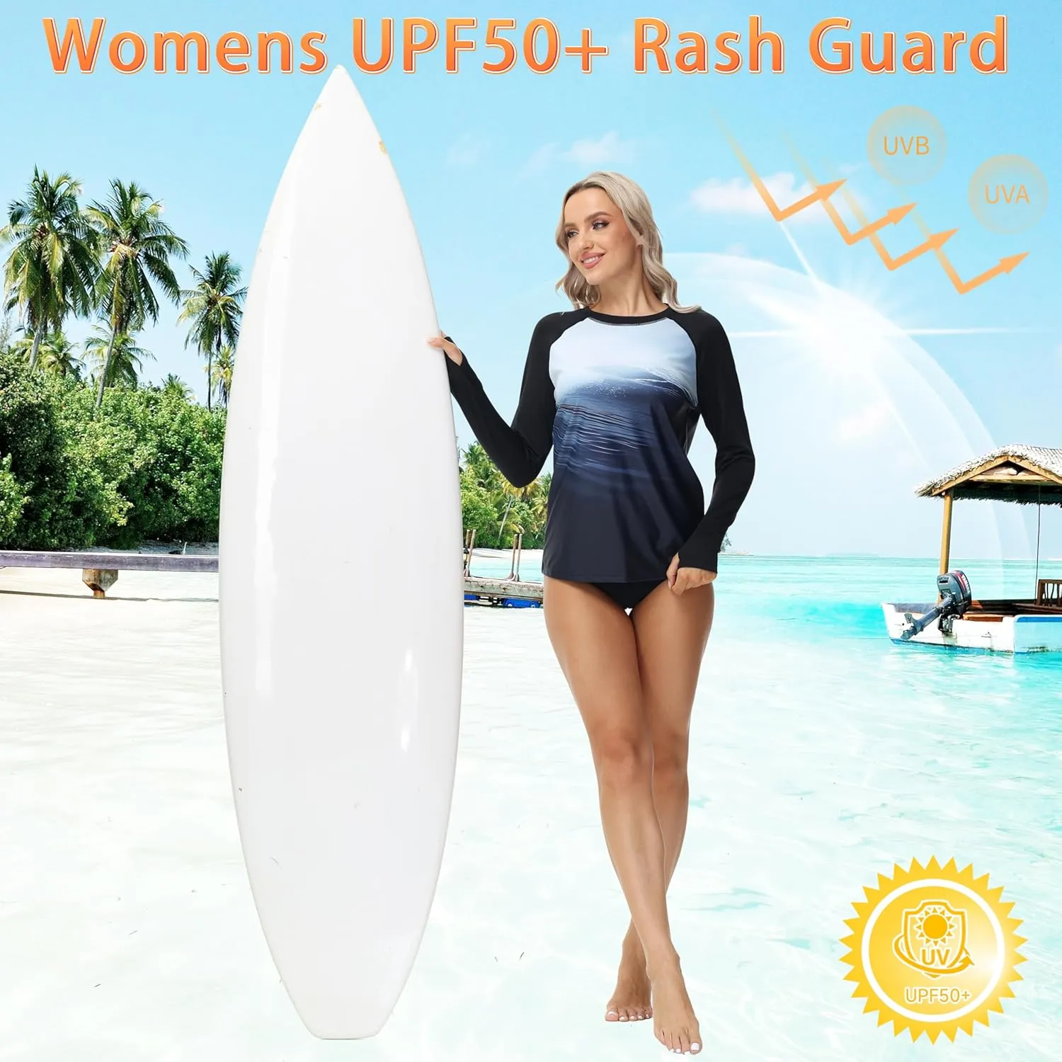 Rash Guard for Women Long Sleeve UPF 50  Womens Swim Shirts Quick Dry UV Protection Water Swimming Tops with Thumb Holes