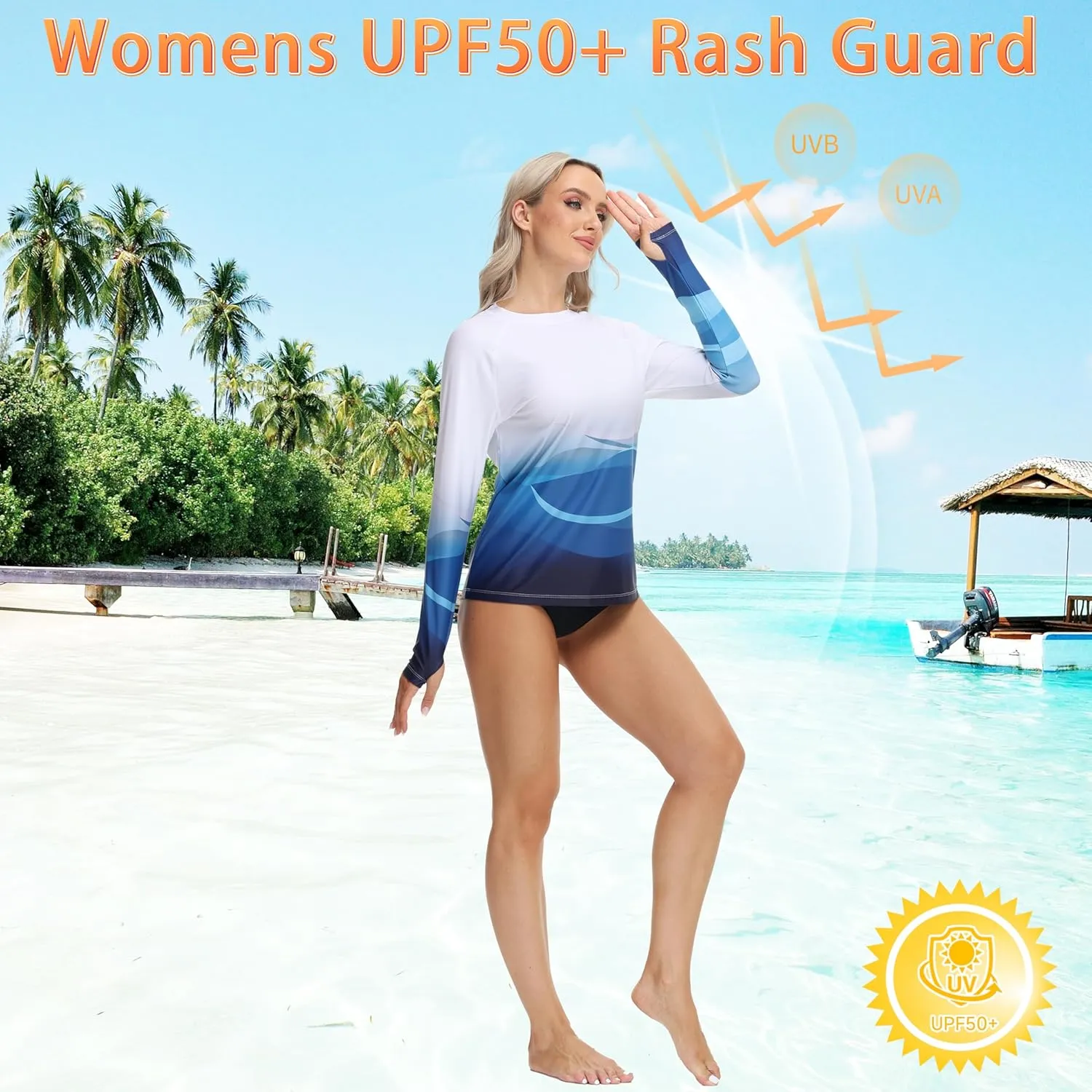 Rash Guard for Women Long Sleeve UPF 50  Womens Swim Shirts Quick Dry UV Protection Water Swimming Tops with Thumb Holes