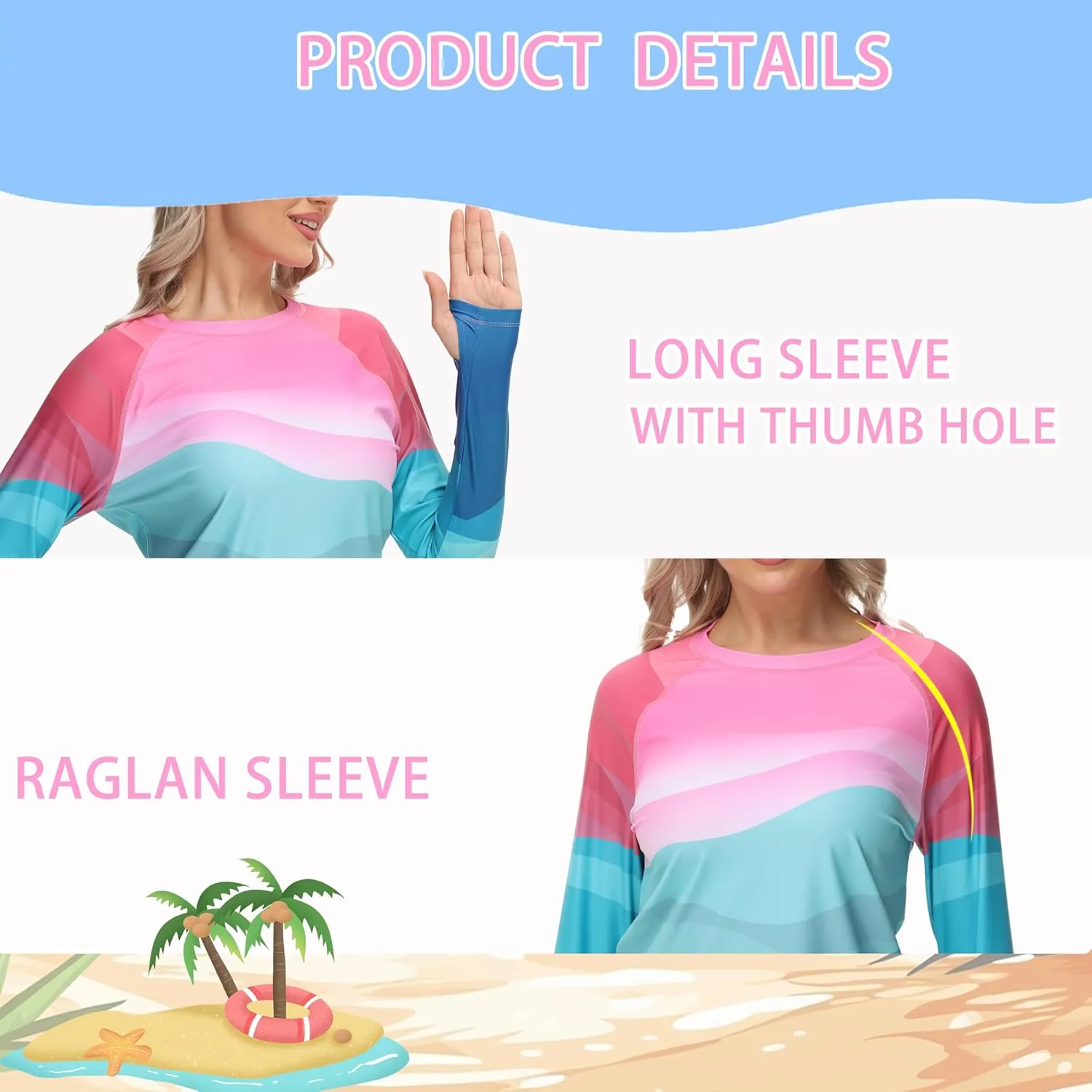 Rash Guard for Women Long Sleeve UPF 50  Womens Swim Shirts Quick Dry UV Protection Water Swimming Tops with Thumb Holes
