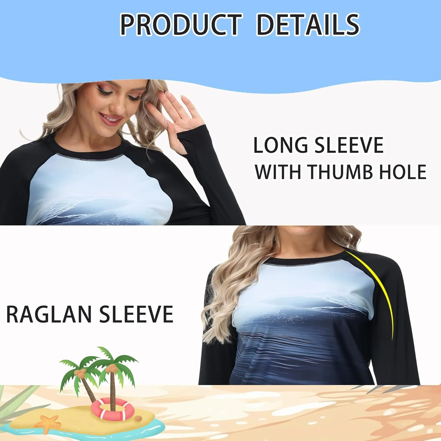 Rash Guard for Women Long Sleeve UPF 50  Womens Swim Shirts Quick Dry UV Protection Water Swimming Tops with Thumb Holes