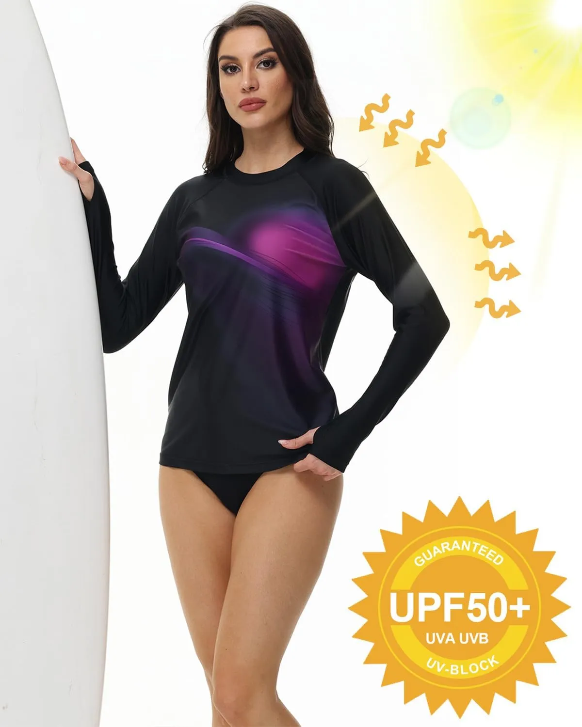 Rash Guard for Women Long Sleeve UPF 50  Womens Swim Shirts Quick Dry UV Protection Water Swimming Tops with Thumb Holes