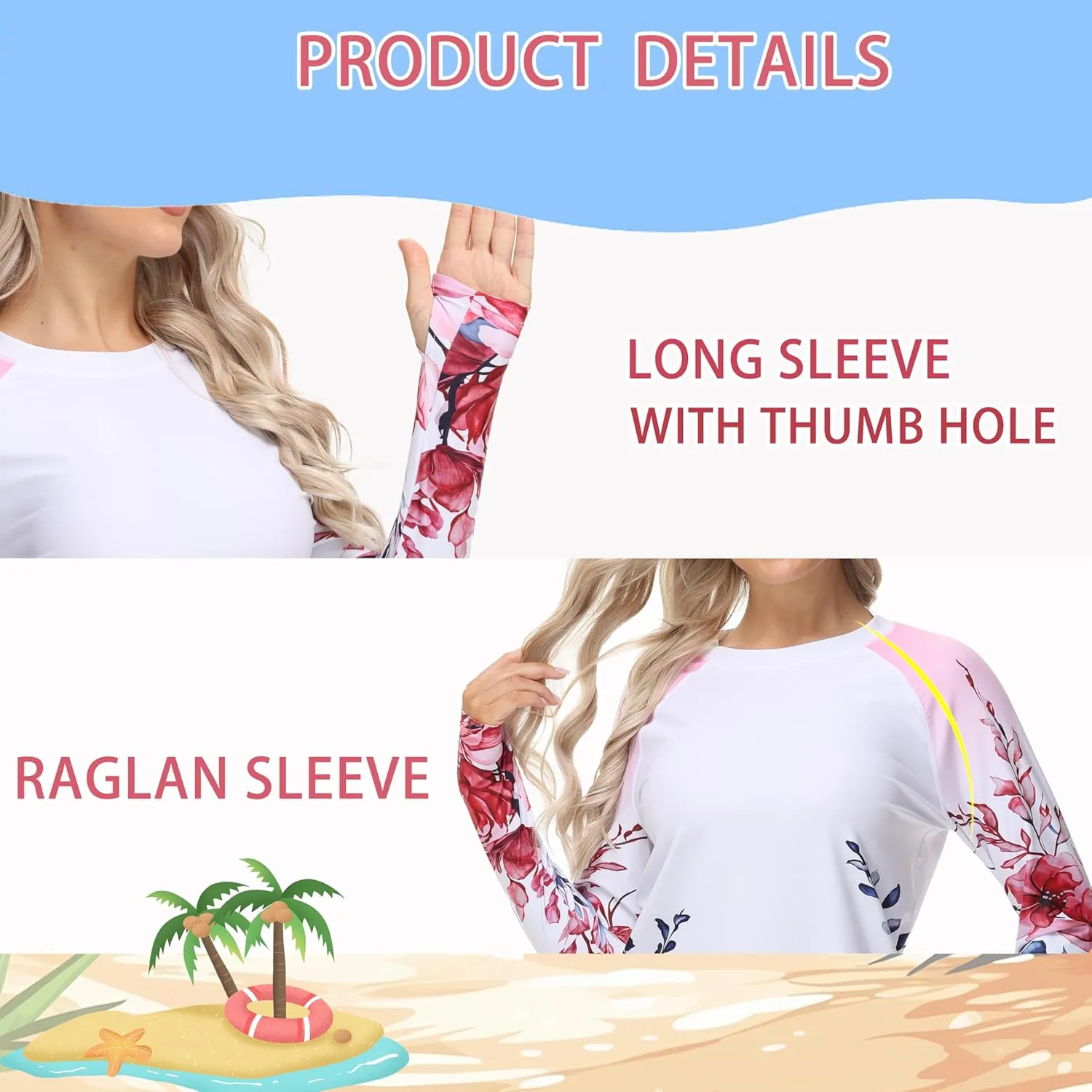 Rash Guard for Women Long Sleeve UPF 50  Womens Swim Shirts Quick Dry UV Protection Water Swimming Tops with Thumb Holes