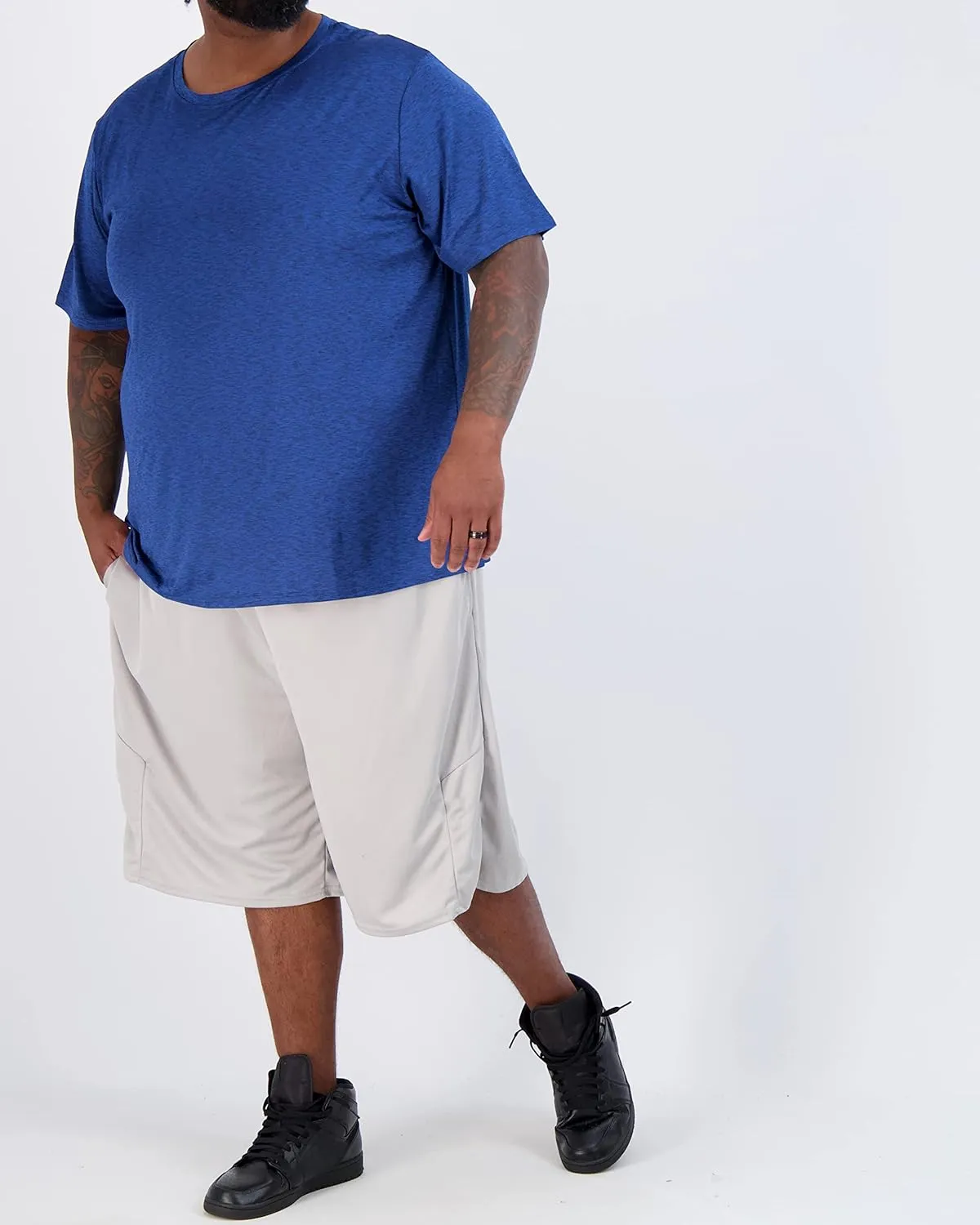 Real Essentials 3 Pack: Mens Big & Tall Tech Stretch Long-Sleeve & Short-Sleeve Dry-Fit T-Shirt (3XT-5XT)