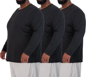 Real Essentials 3 Pack: Mens Big & Tall Tech Stretch Long-Sleeve & Short-Sleeve Dry-Fit T-Shirt (3XT-5XT)