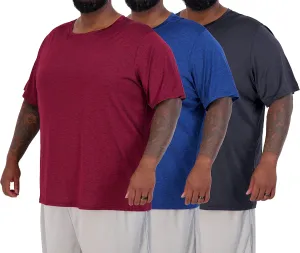 Real Essentials 3 Pack: Mens Big & Tall Tech Stretch Long-Sleeve & Short-Sleeve Dry-Fit T-Shirt (3XT-5XT)