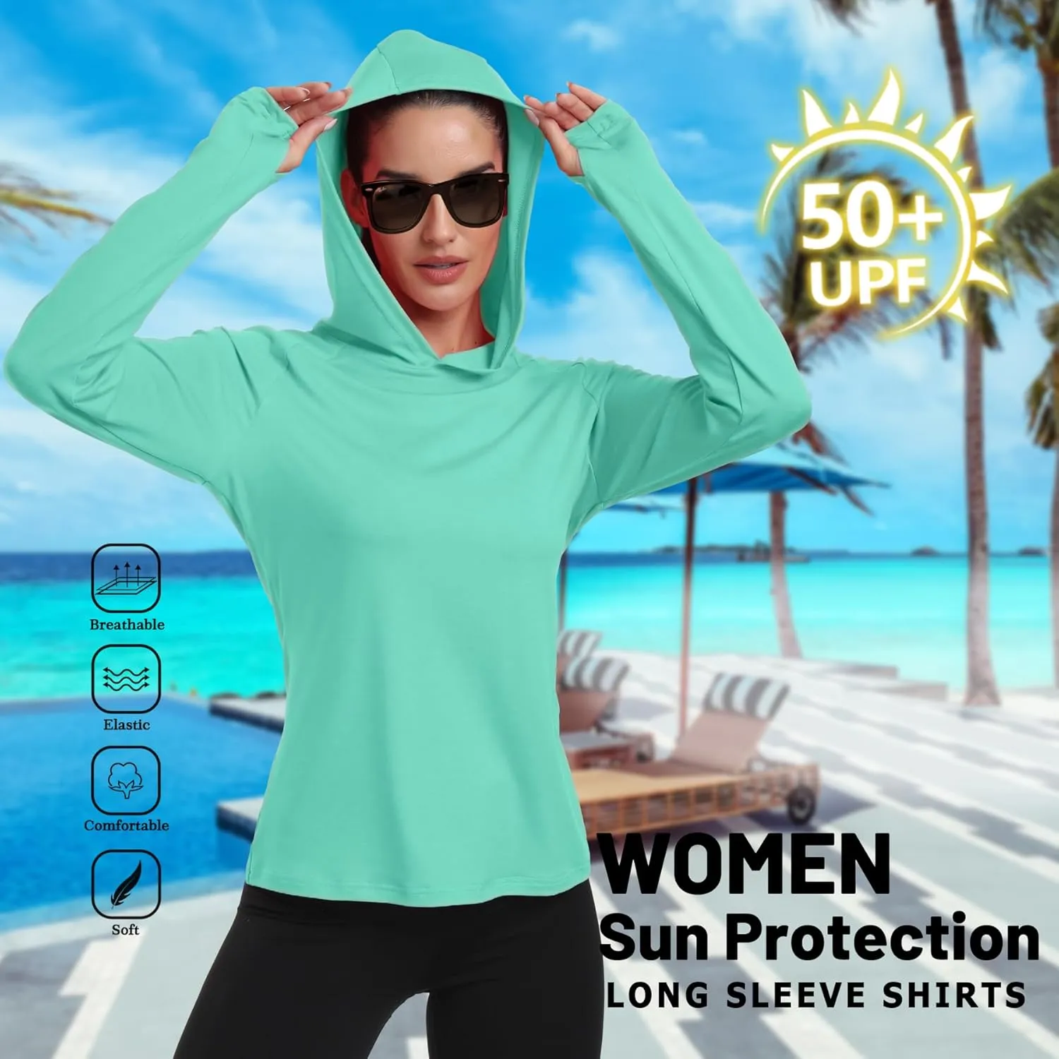 RIMLESS 7 Women's UPF 50  Sun Shirt with Hoodie Long Sleeve Hiking Fishing Outdoor Sweatshirt Lightweight Hoodie