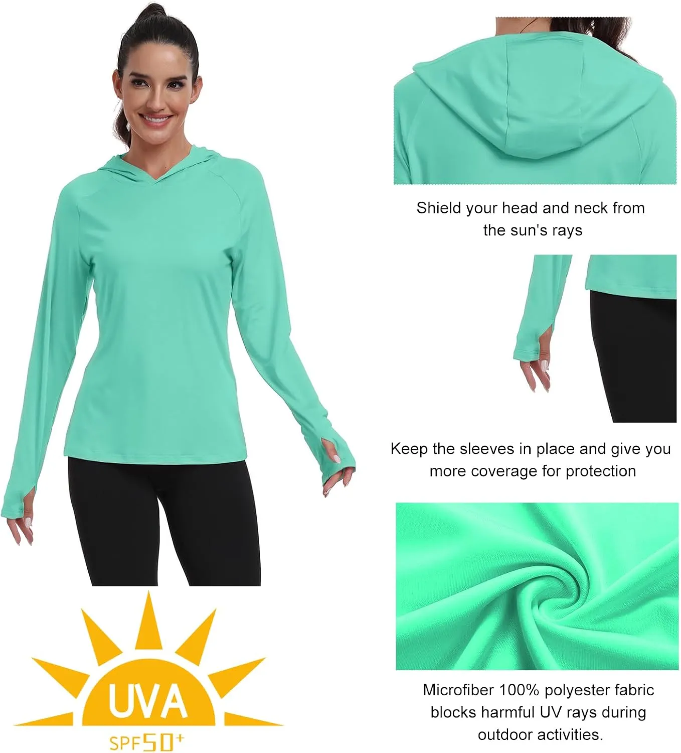 RIMLESS 7 Women's UPF 50  Sun Shirt with Hoodie Long Sleeve Hiking Fishing Outdoor Sweatshirt Lightweight Hoodie