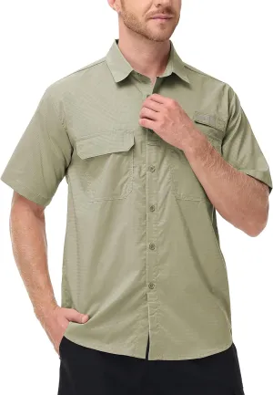 Satankud Fishing Shirts for Men Short Sleeve Sun Protection Cooling Hiking Shirt for Travel Safari Camping Work