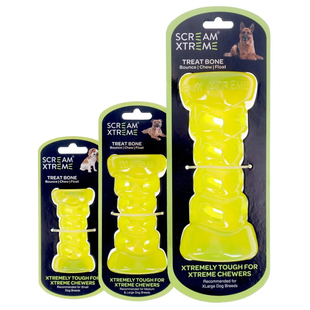 Scream Xtreme Tough Bone Loud Green Dog Chew Toy