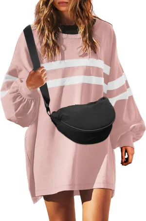 SENSERISE Womens Striped Crewneck Sweatshirts Oversized Lantern Sleeve Color Block Shirts Workout Tops