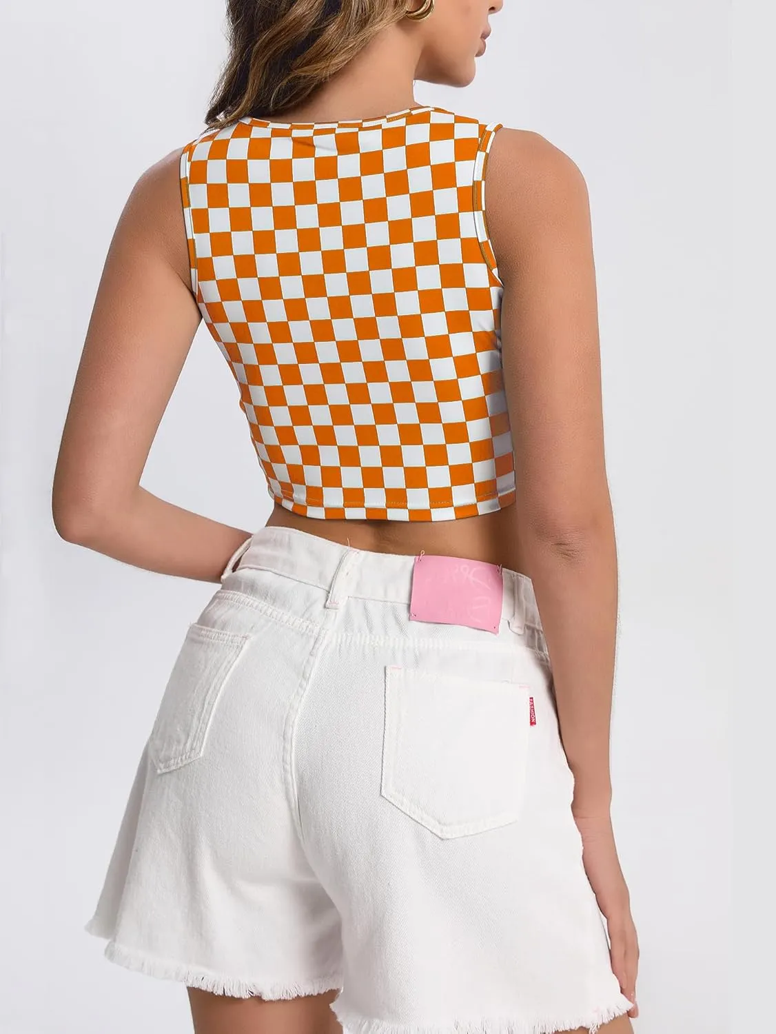 Sexy Crop Tops for Women Deep V Neck Sleeveless Workout Tops Plunge Ring Cleavage Corset Cropped Tank Top
