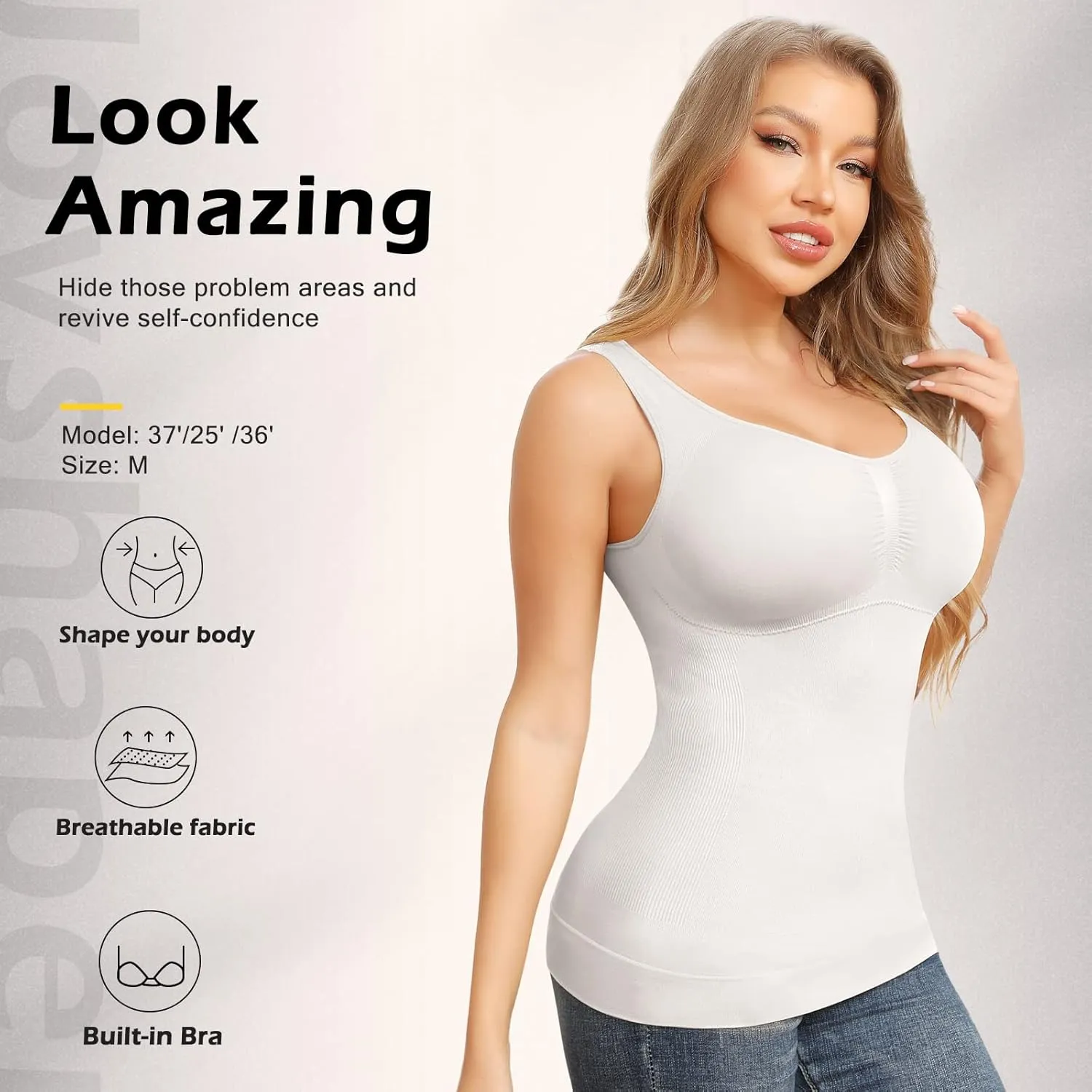 Shapewear Camisoles With Built in Bra Tummy Control Compression Tank Tops for Women Body Shaper Padded Tanks