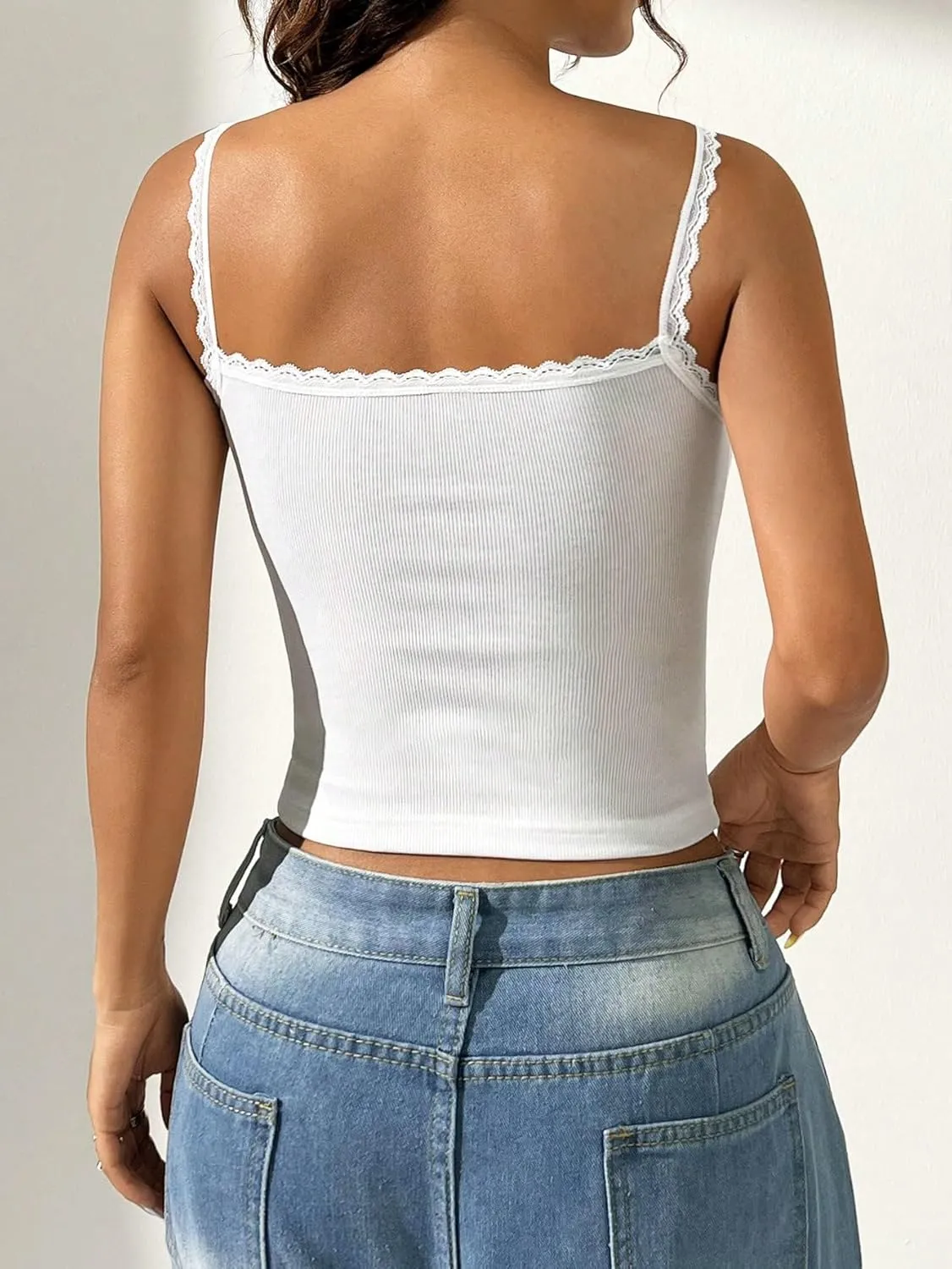 SHENHE Women's Lace Trim Padded Camisole Scoop Neck Knit Henley Tank Top Undershirt Cami