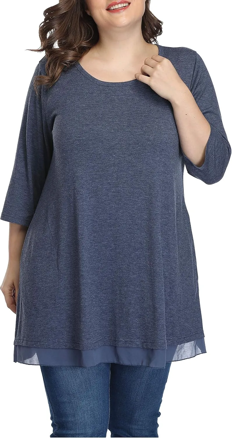 Shiaili Heather Plus Size Tunic Tops for Women Long Flowy Shirts for Leggings