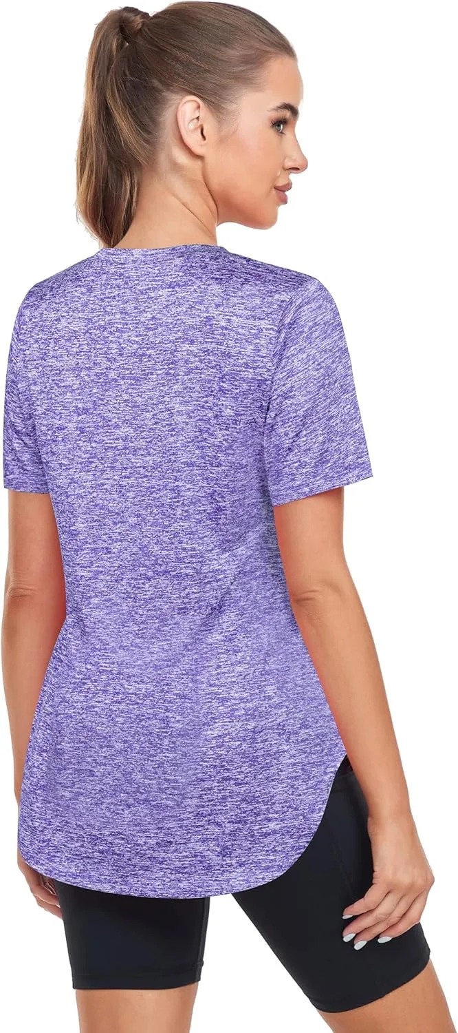 Short Sleeve Workout Shirts Women Loose Fit, V-Neck Women Exercise T-Shirt Workout Top, Dry Fit Yoga Gym Sport Tops