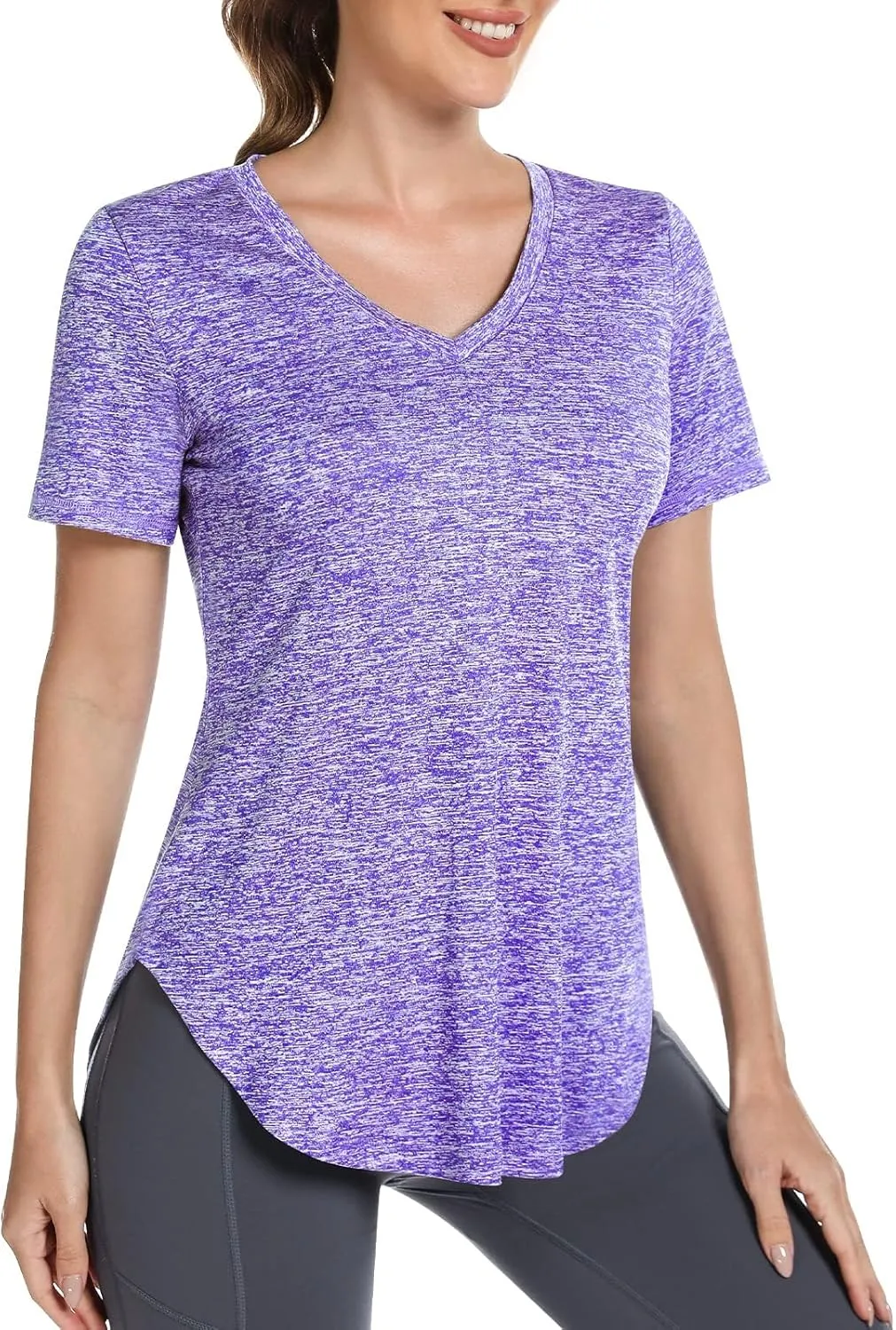 Short Sleeve Workout Shirts Women Loose Fit, V-Neck Women Exercise T-Shirt Workout Top, Dry Fit Yoga Gym Sport Tops
