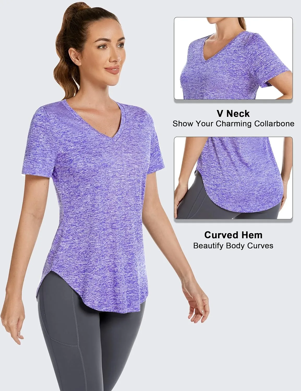 Short Sleeve Workout Shirts Women Loose Fit, V-Neck Women Exercise T-Shirt Workout Top, Dry Fit Yoga Gym Sport Tops