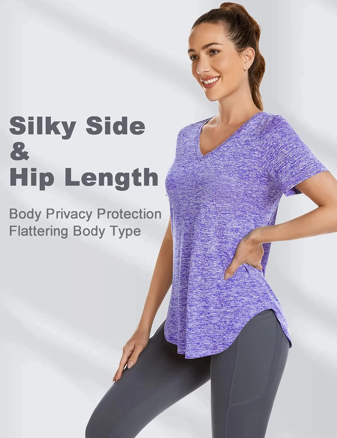 Short Sleeve Workout Shirts Women Loose Fit, V-Neck Women Exercise T-Shirt Workout Top, Dry Fit Yoga Gym Sport Tops