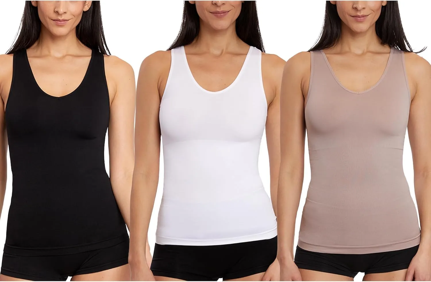 Skinnygirl Women's Scoop Neck Seamless Shaping Camisole, 3-Pack
