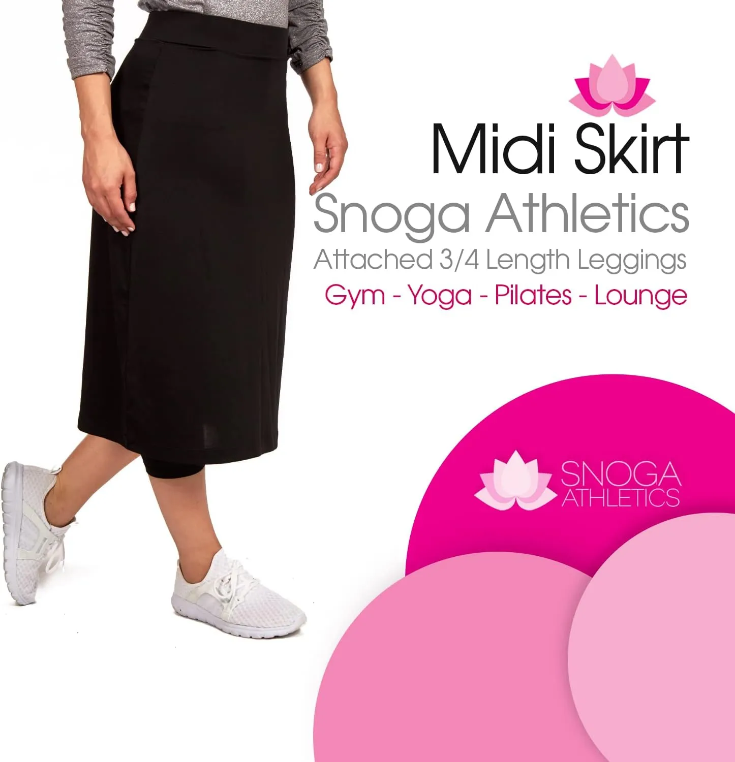 Snoga Womens Modest Midi Athletic Pencil Skirt w Leggings| Chlorine & Waterwear Friendly Kosher Pencil Skirted Capri Legging