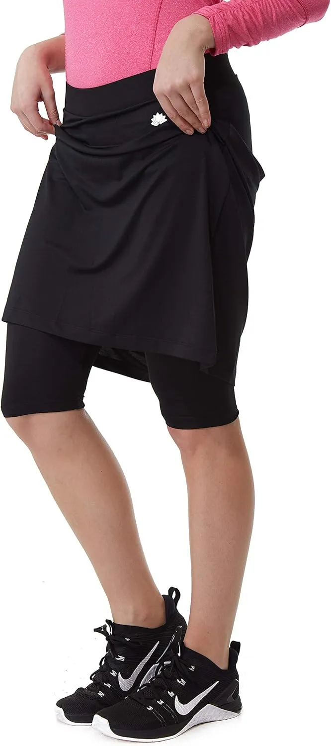 Snoga Womens Modest Midi Basic Skort with Leggings  Chlorine & Waterwear Friendly Kosher Mid-Length Skirt w Attached Shorts