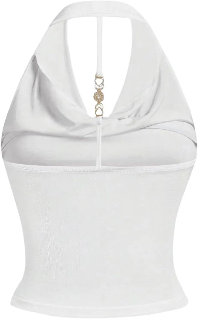 SOLY HUX Women's Halter Tops Draped Front Sleeveless Backless Y2K Crop Sexy Cami Tops Going Out Summer Outfits